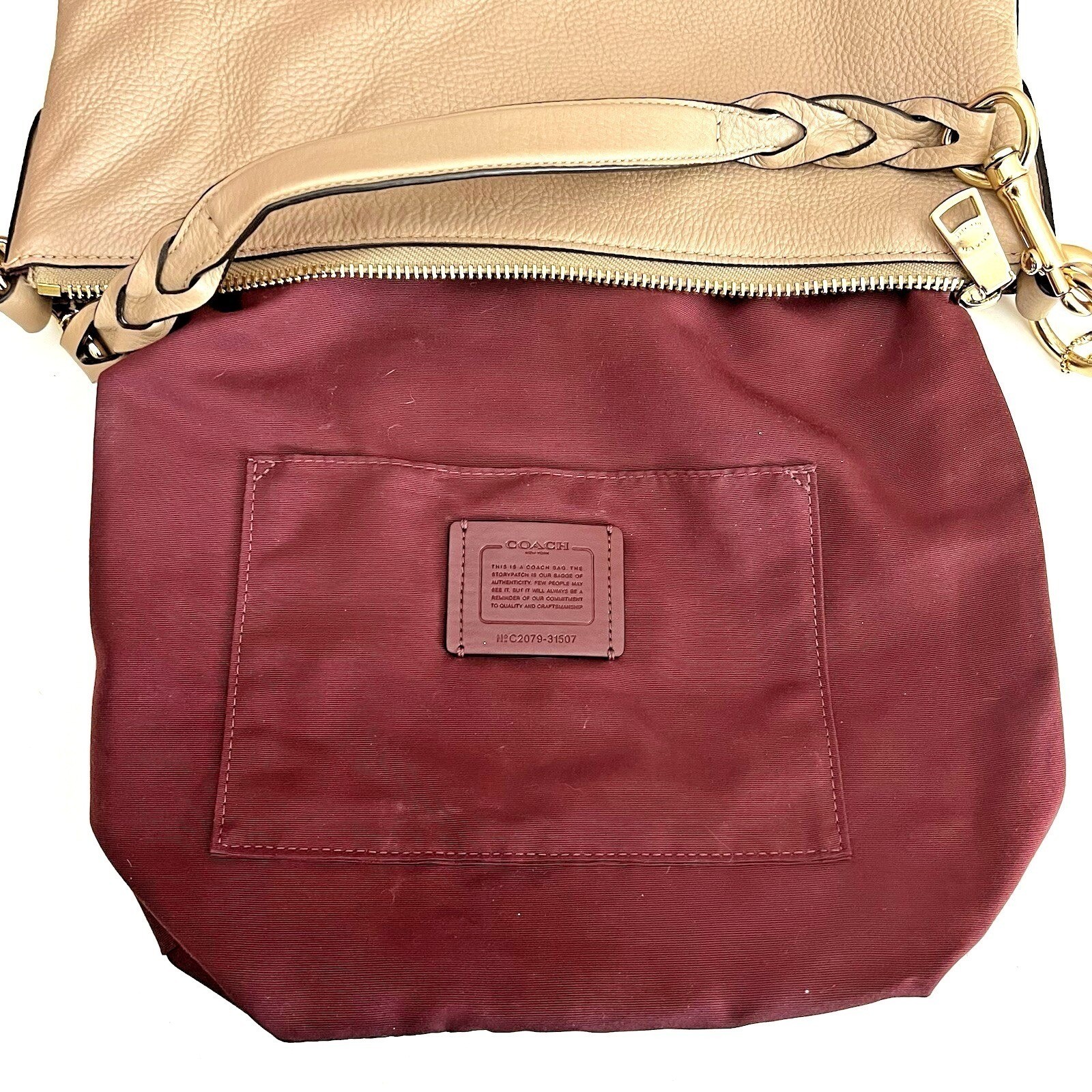 Coach Abby Duffle F31507 Pebbled Leather Shoulder Bag Tan Nude Braided Strap