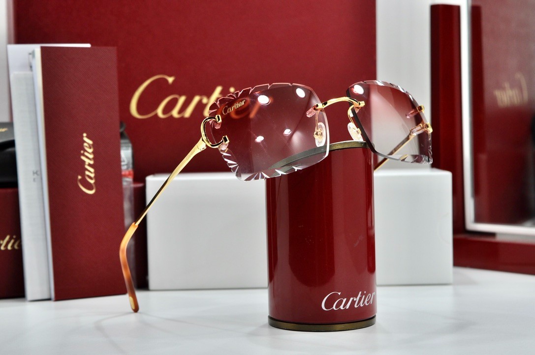 Cartier rimless sunglasses piccadilly glasses Diamond Cut decor BIG C gold Frame