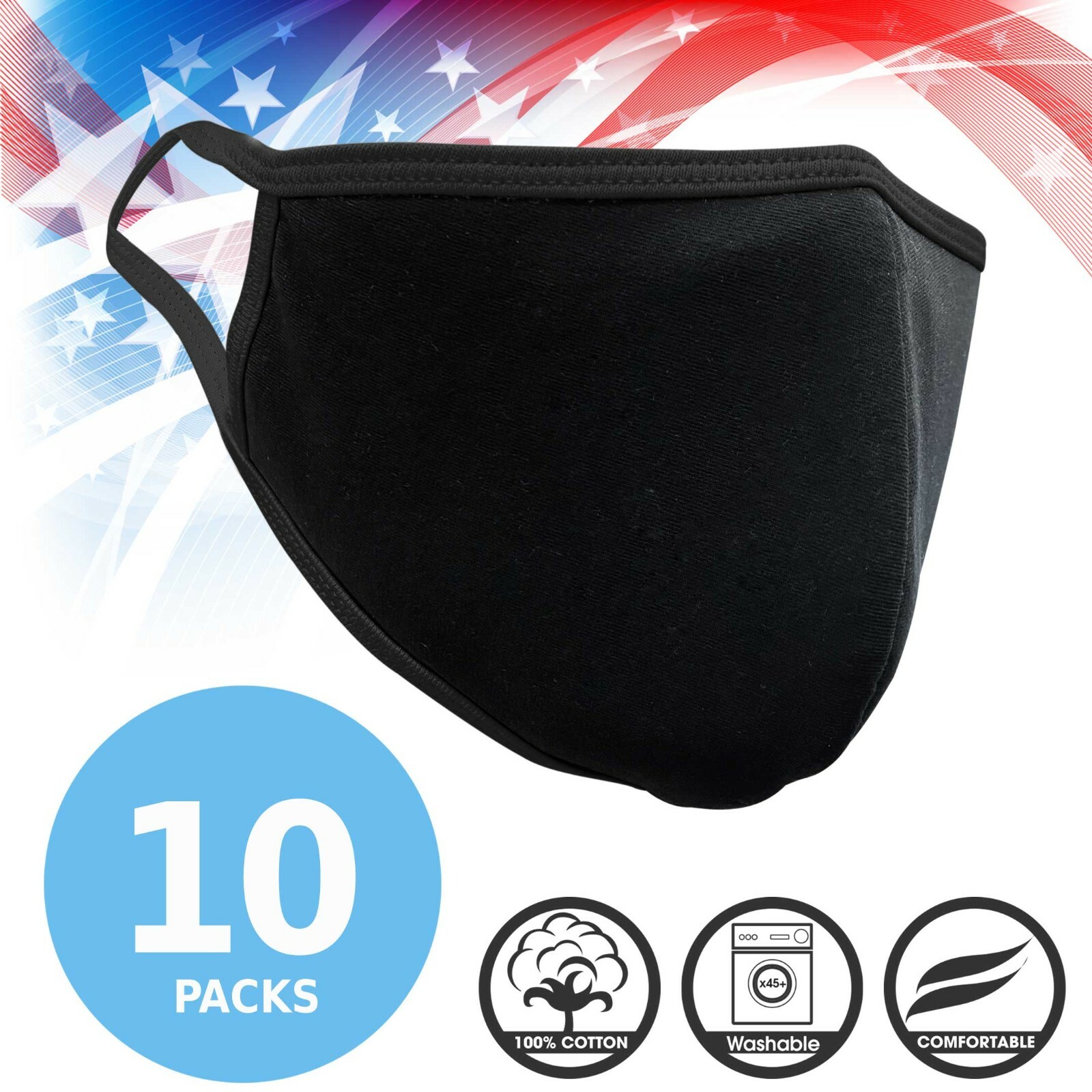 10 pcs Face Mask Reusable Breathable Unisex Cover Mask Men Women – Black Color