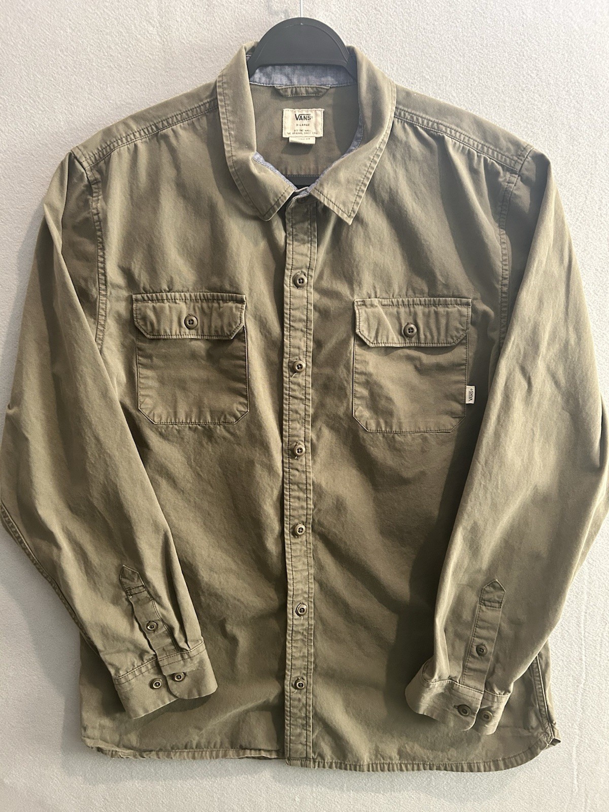 Vans Classic Fit Utility Button Up Shirt Mens XL Olive Green Cotton Workwear Hea