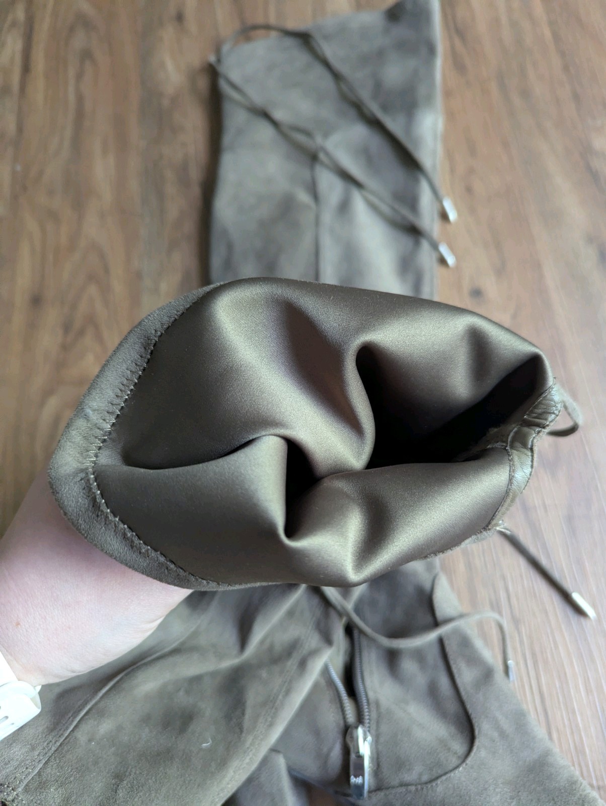 Marc Fisher Taupe Suede Thigh High Block Heel Boots Size 10