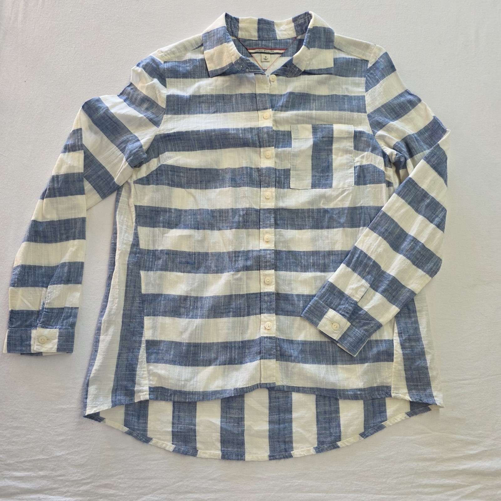 Tommy Hilfiger Costal 100% Cotton Long Sleeve Button-up Wide Stripe Sailor Sz M