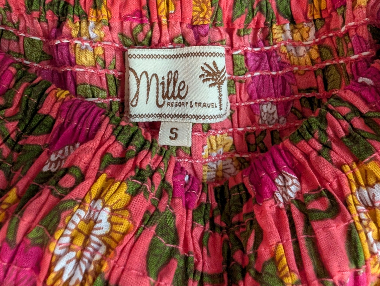 Mille Resort & Travel Size S Olympia Dress 100% Cotton Midi Pink Floral Print
