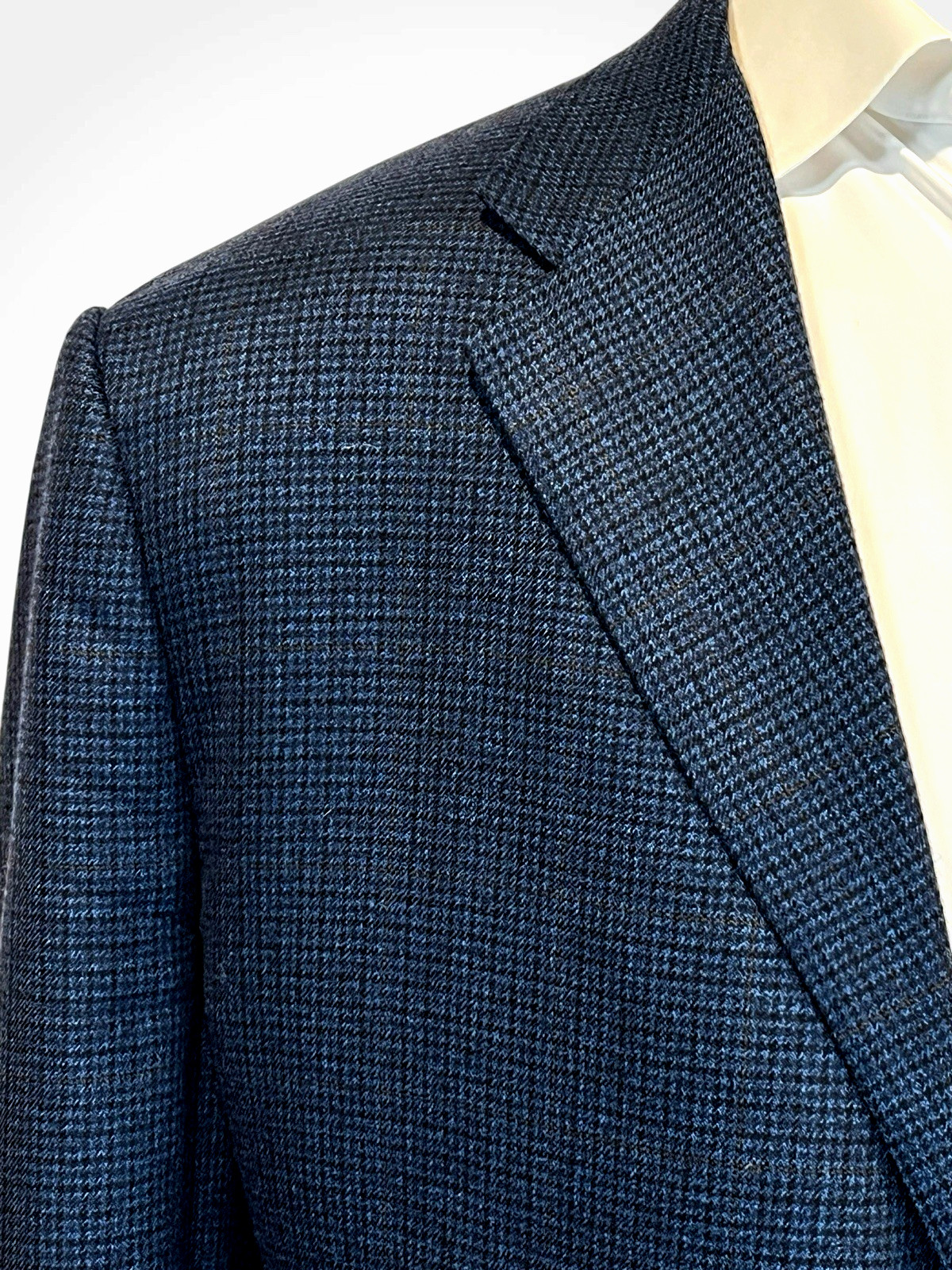 Corneliani Cashmere & Wool 50-52L Blue Houndstooth Plaid Sport Coat Blazer