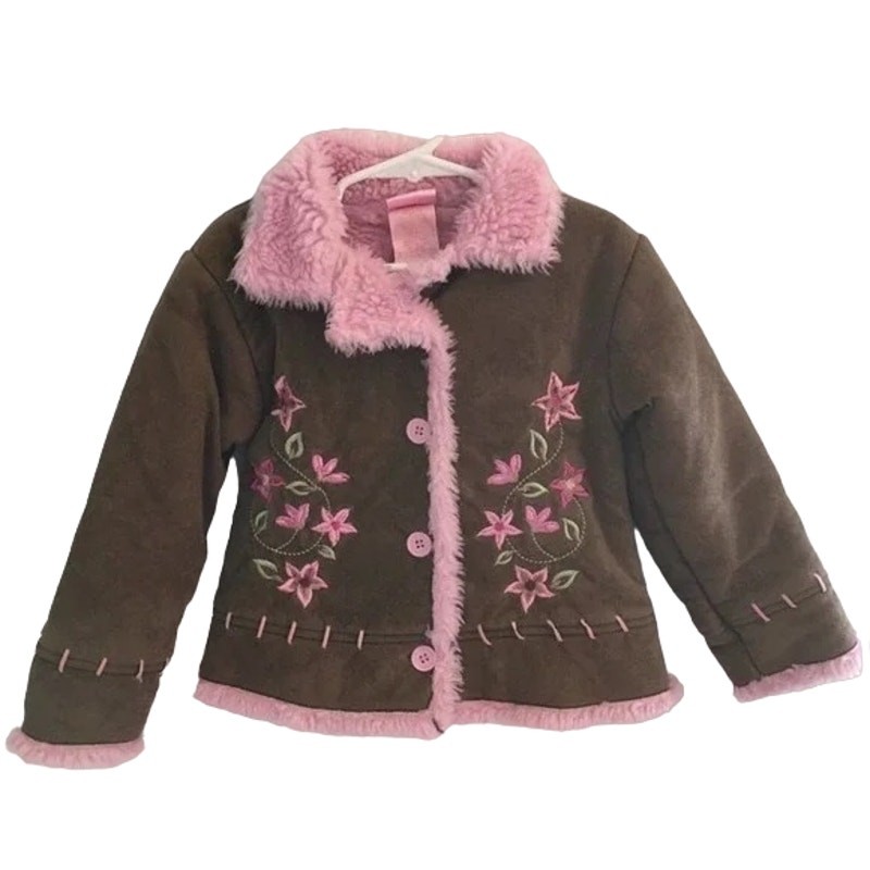 NANETTE LEPORE Floral Embroidered Sherpa Lined Jacket in Brown & Pink GIRLS 5