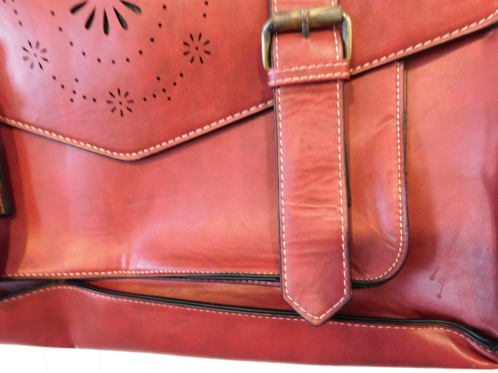 EcoSusi Professor Laptop Bag Satchel Briefcase Red Vegan Leather Crossbody