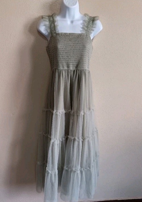 Whispy Soft Green Layered Fairy Dress By Pretty Garden Ruffle Tulle Whimsy Small
