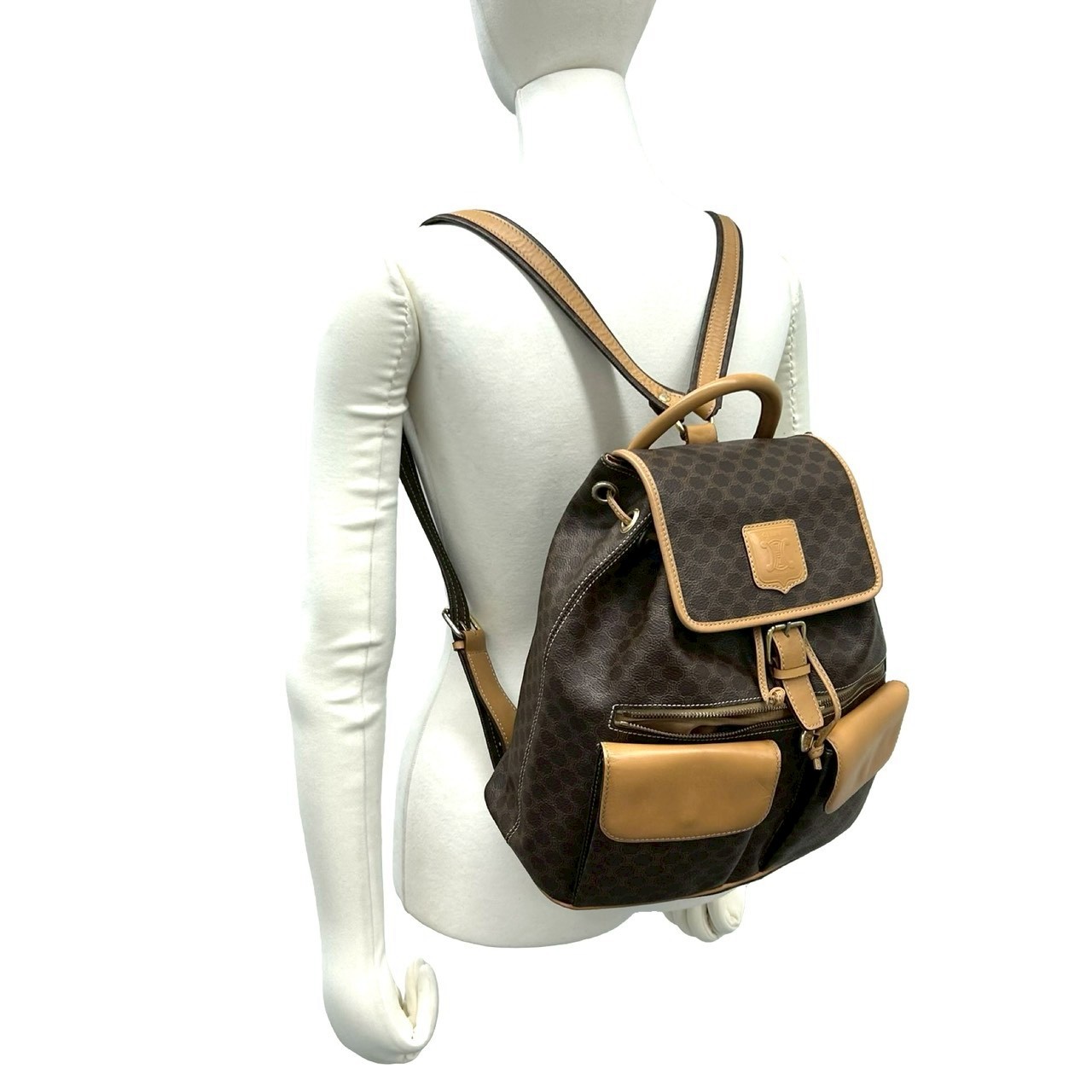 CELINE Macadam Blason Triomphe Pattern Backpack leather PVC Brown 69309