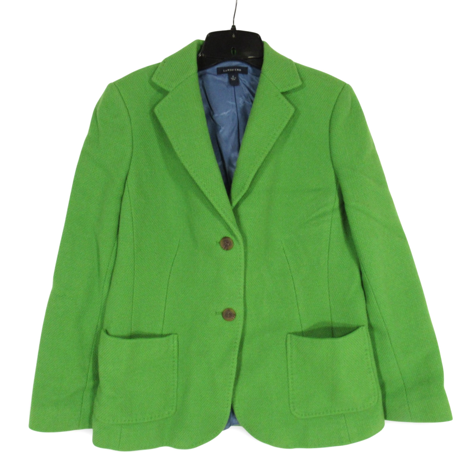 LANDS’ END Lined WOOL BLEND Apple Green 2-BUTTONS Pockets BLAZER/JACKET Sz 10