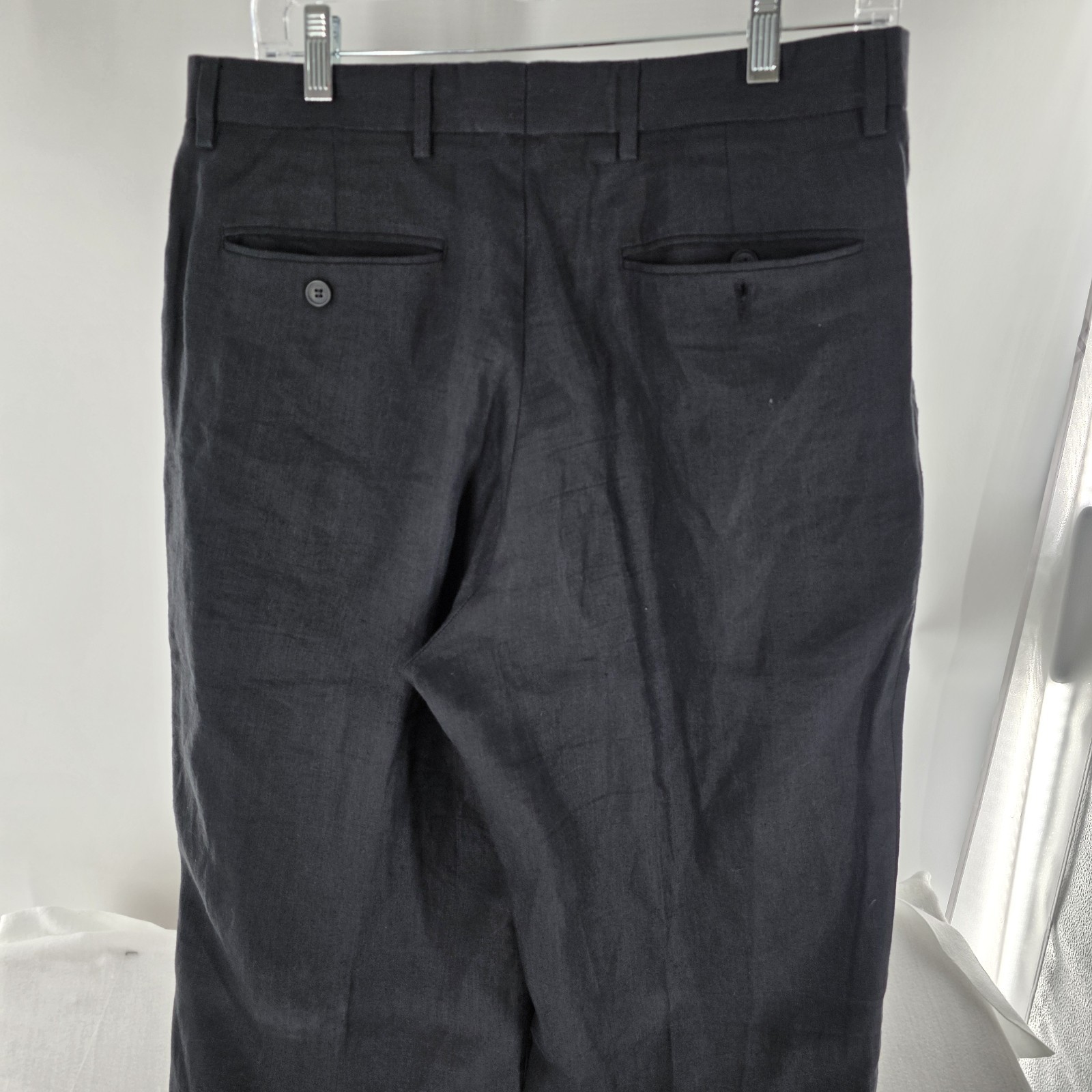 e-Luxe Evergreen Software mens Pleated LINEN Pants 32×30 New Black Portugal