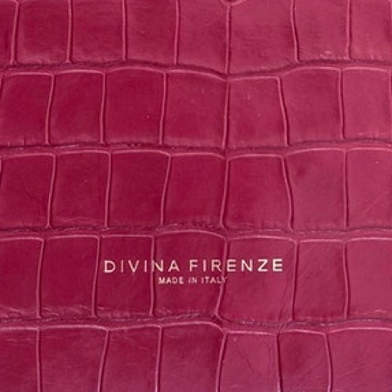 Divina Firenze Red Shoulder Bag Genuine Leather Croc Pattern Made in Italy