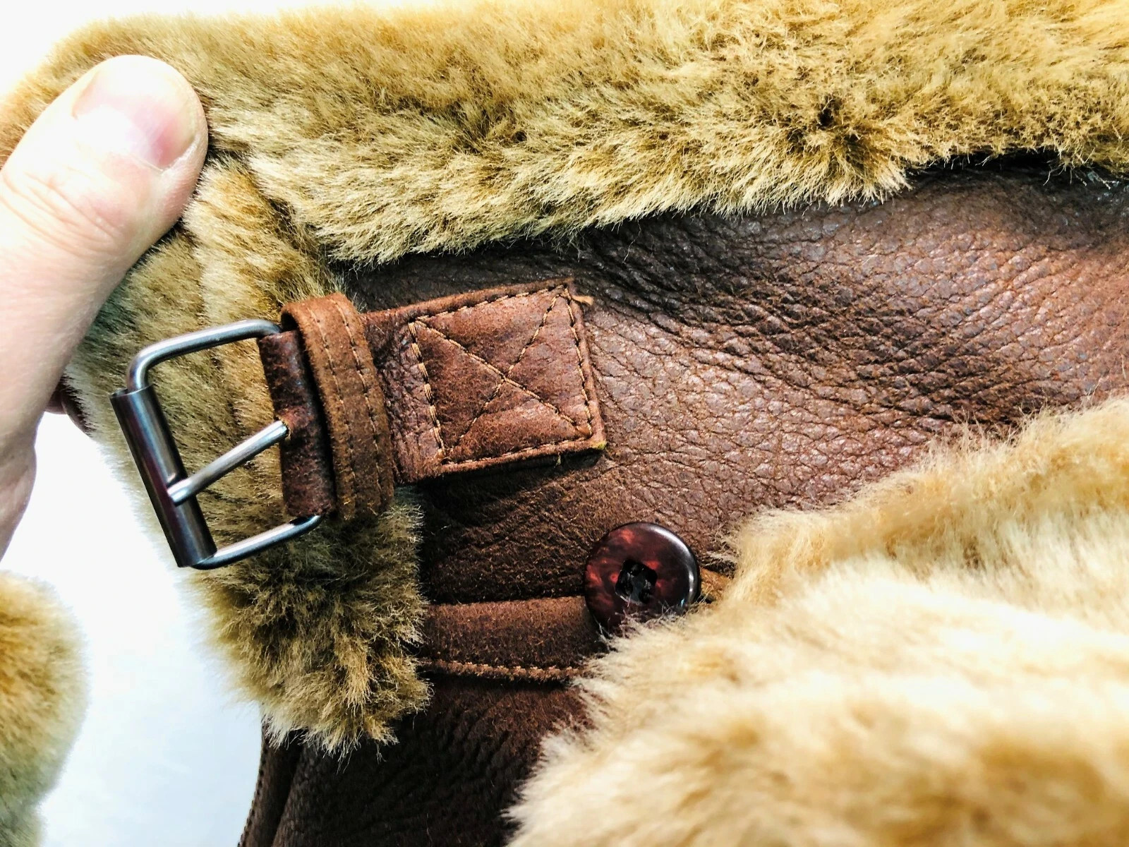 Men’s Genuine Whiskey Sheepskin Shearling Leather Bomber B3 Pilot Coat Jacket