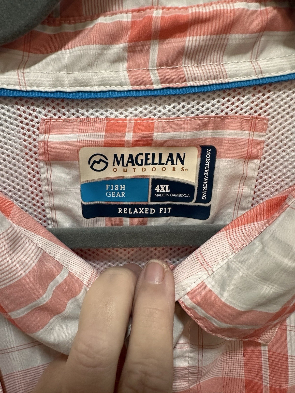 Magellan Fishing Shirt Men’s 4XL Pink White Plaid Button Down Vented Quick Dry
