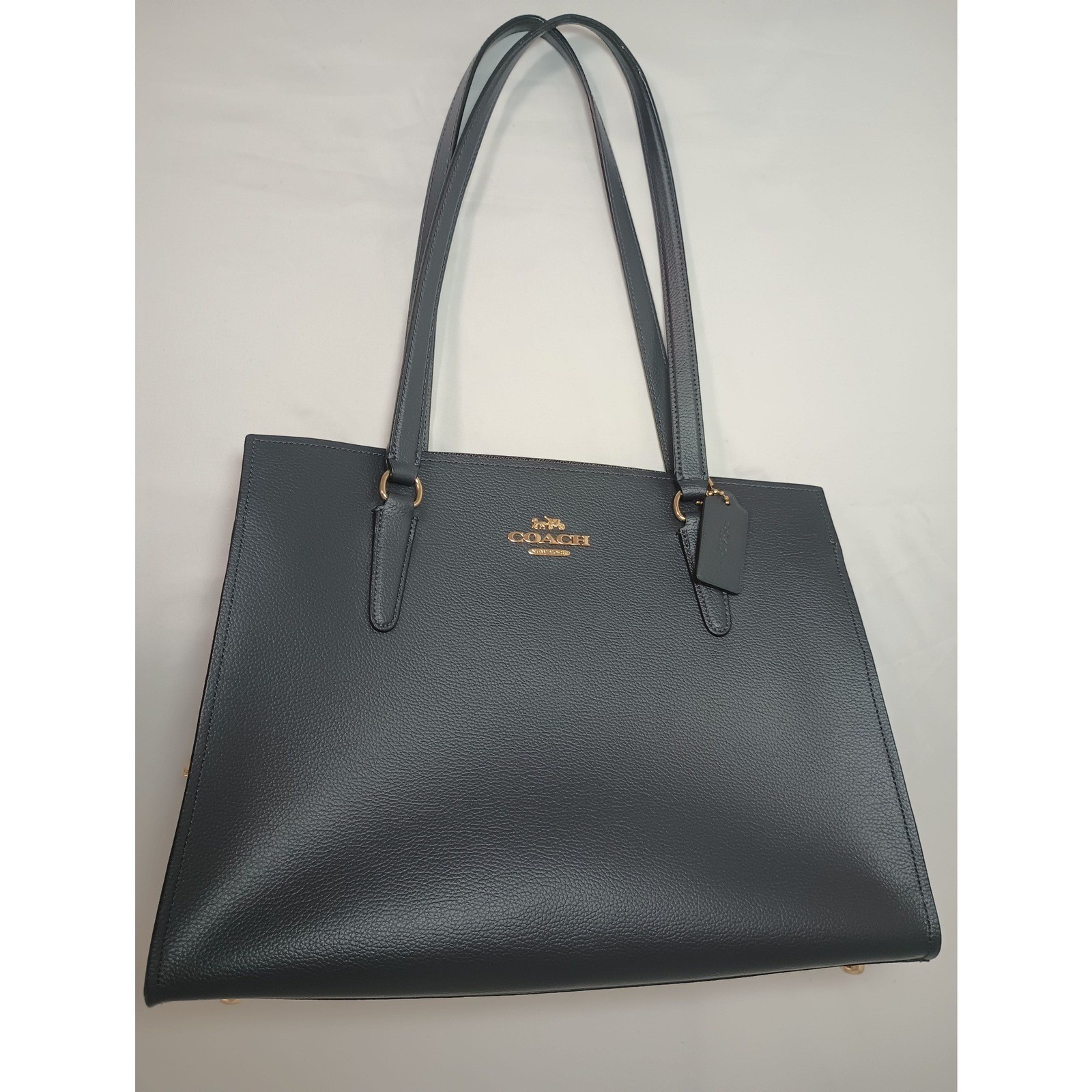 Coach Tatum Carryall Square Midnight Blue Crossgrain Leather Tote Bag C4077