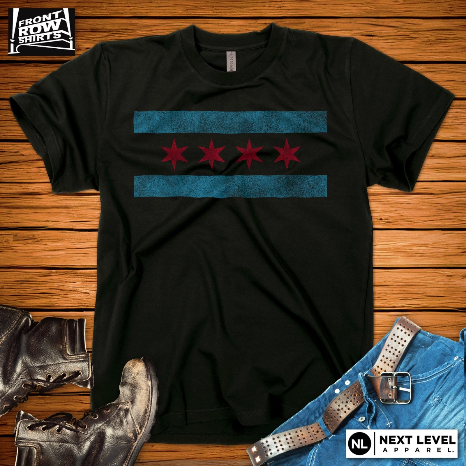 GRUNGE CHICAGO FLAG T-SHIRT