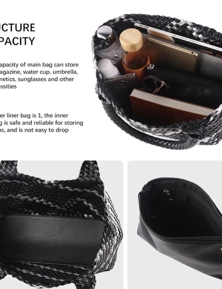 Woven Tote Bag Womens Purse Vegan Leather Shoulder Handbags Fashion.