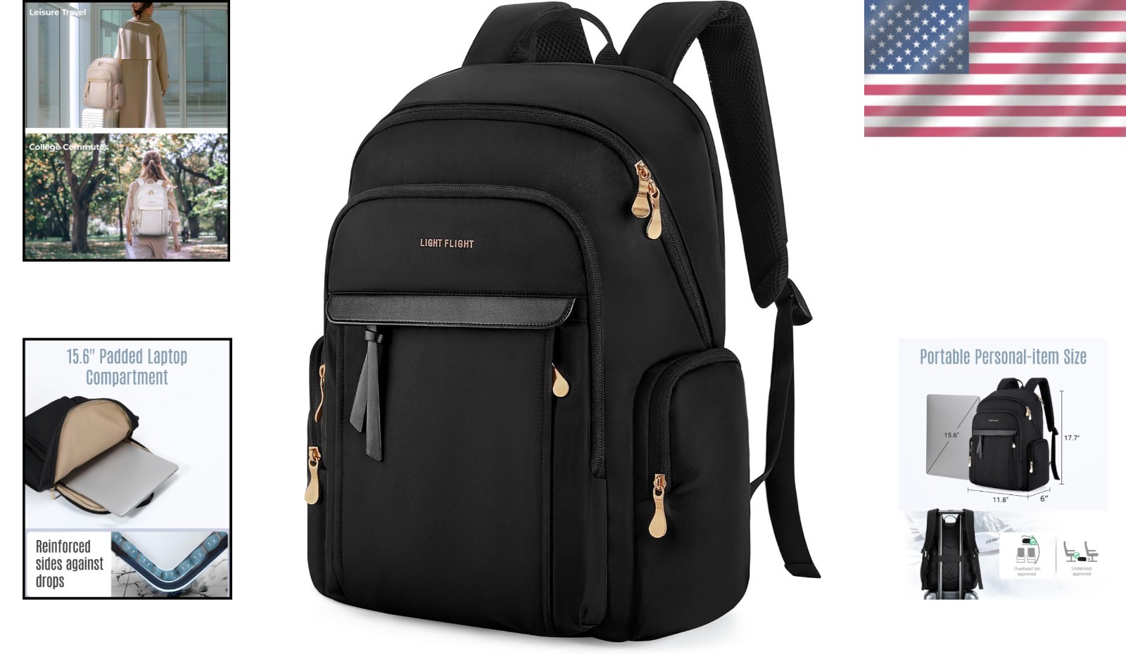 Water-Resistant 15.6 Inch Laptop Backpack for Women – Stylish Travel Companion