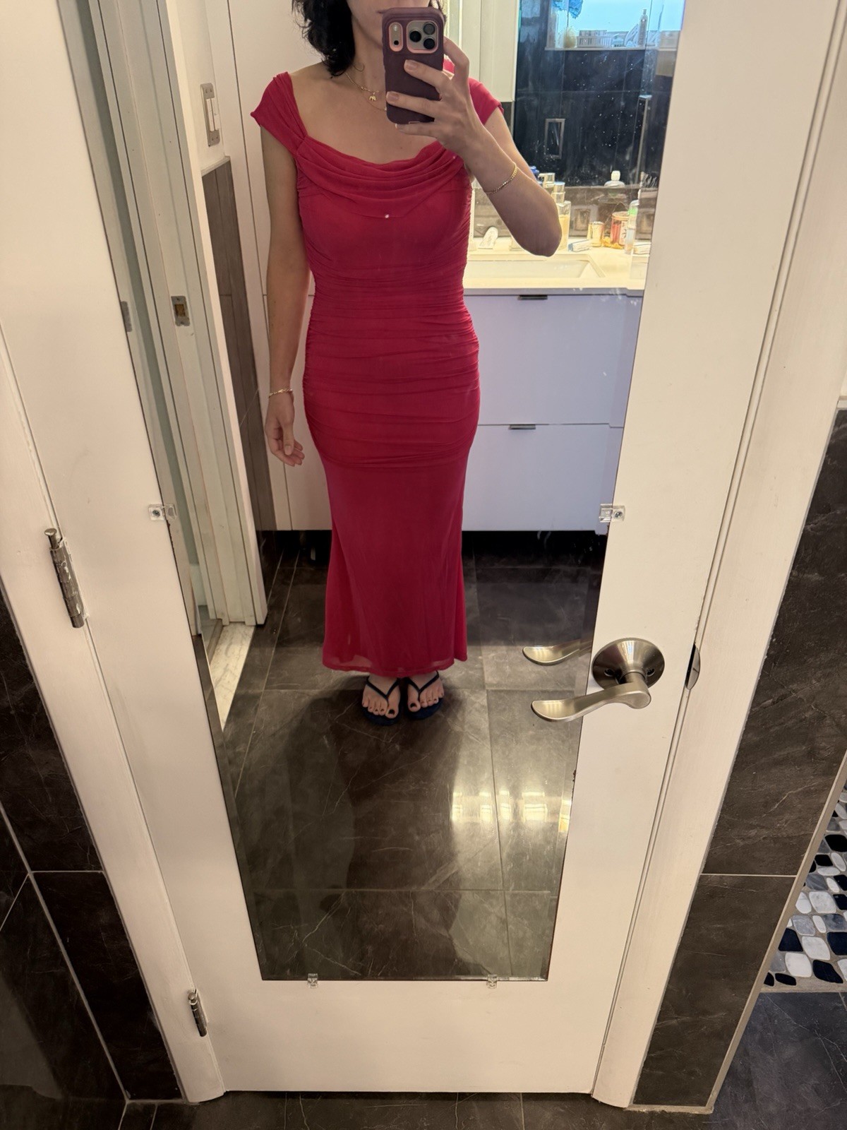 Amazon Pink Ruched Cowl Neck Sleeveless Bodycon Maxi Dress – S