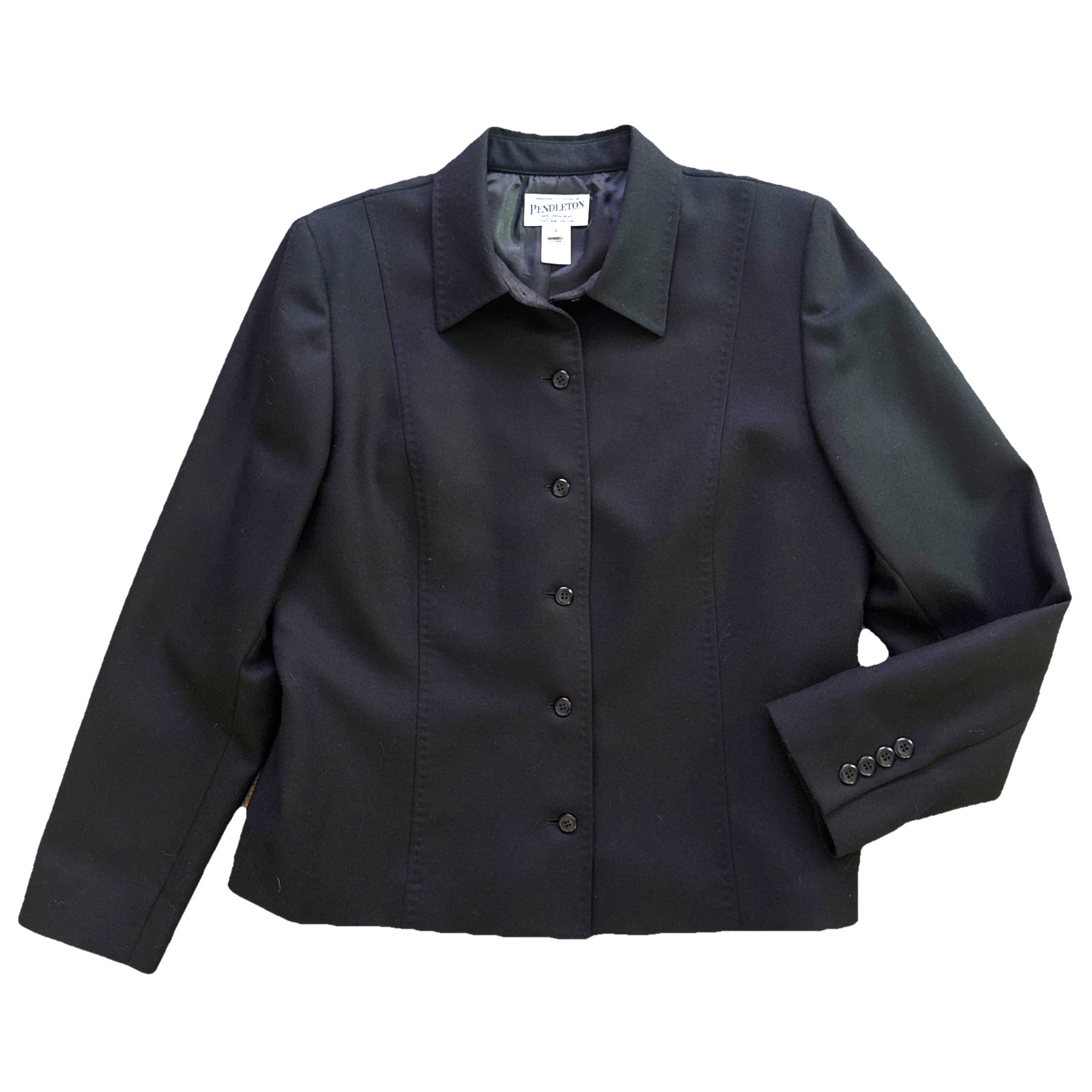 VTG Pendleton Virgin Wool Jacket Womens Sz 14 Black Classic Button Up Blazer USA