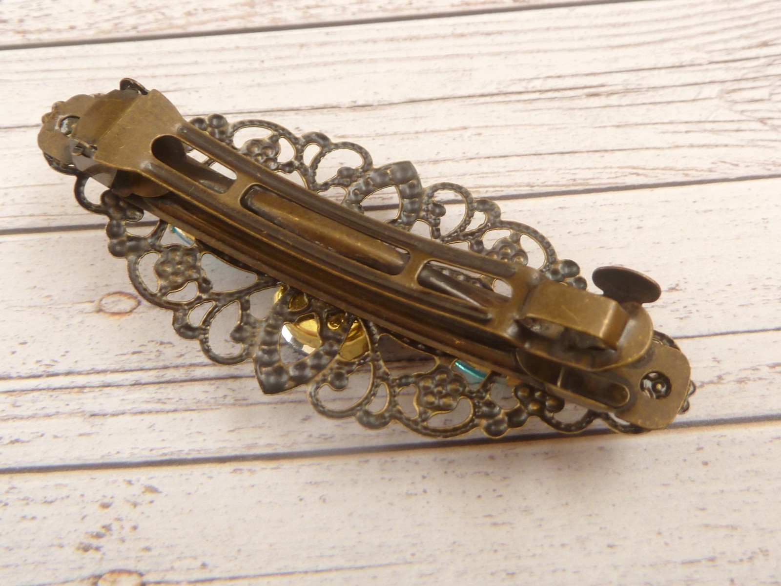 Sparkling Bronze Hair Clip with Faceted Glass Jewels in Turquoise