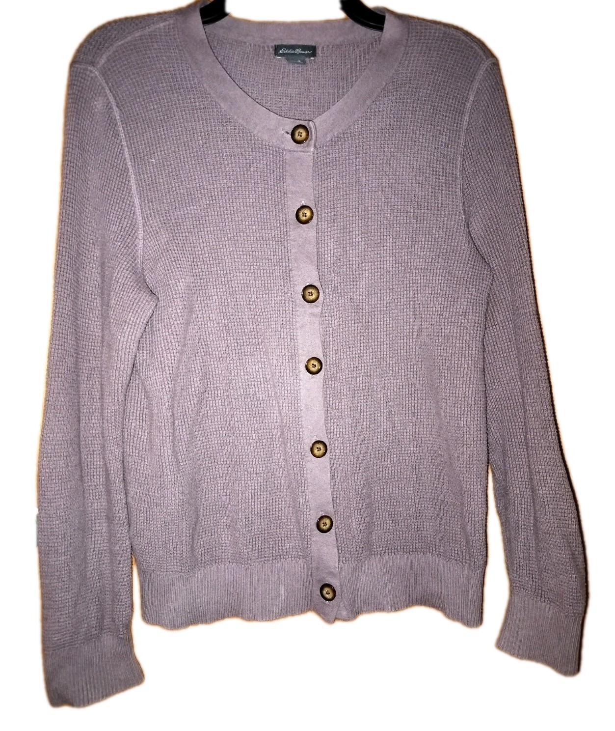 Eddie Bauer Cardigan Thermal Purple Size Large Long Sleeve Elbow Pads