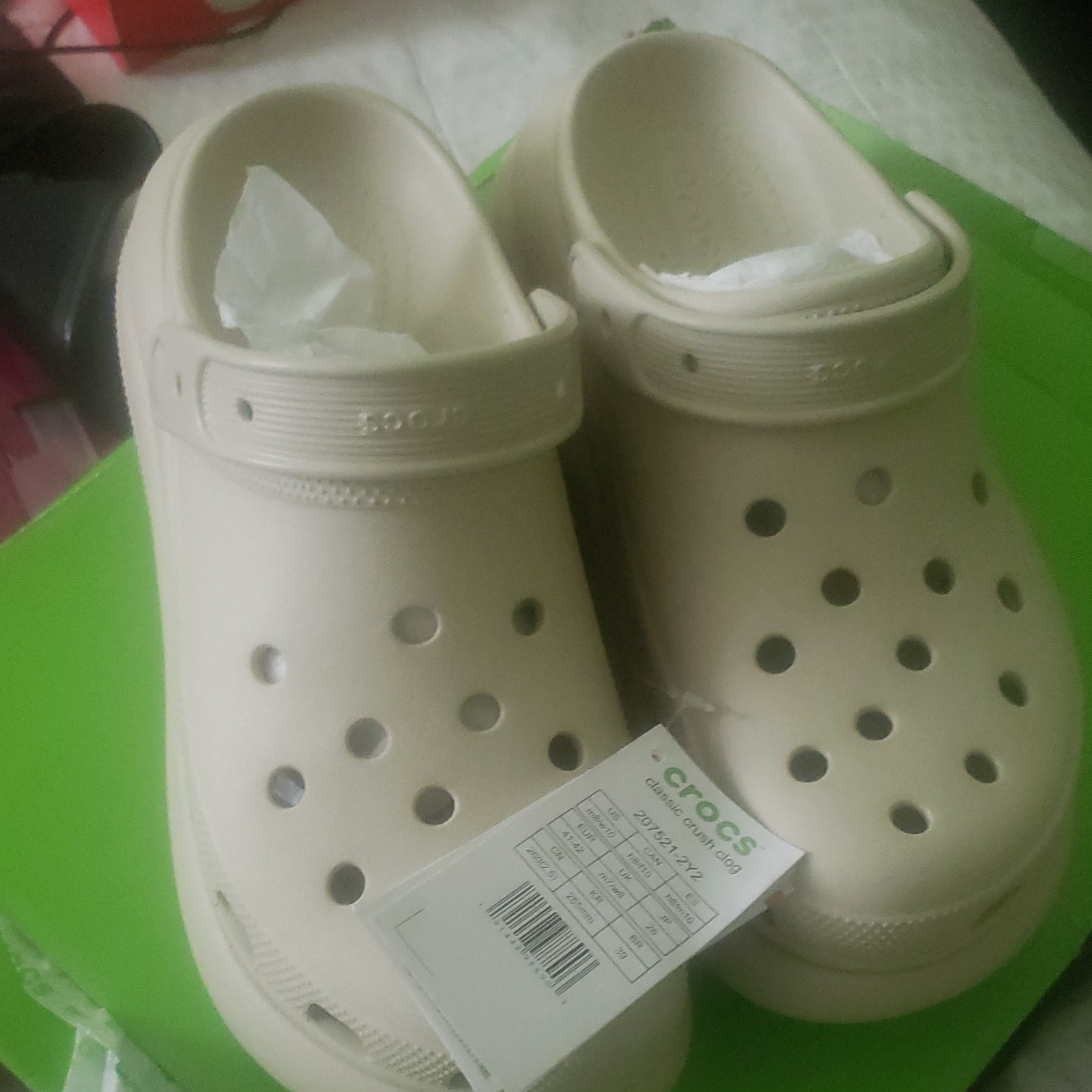 Crocs Classic Crush Clog Bone Slip-On Clogs M8/W10 Round Toe Logo