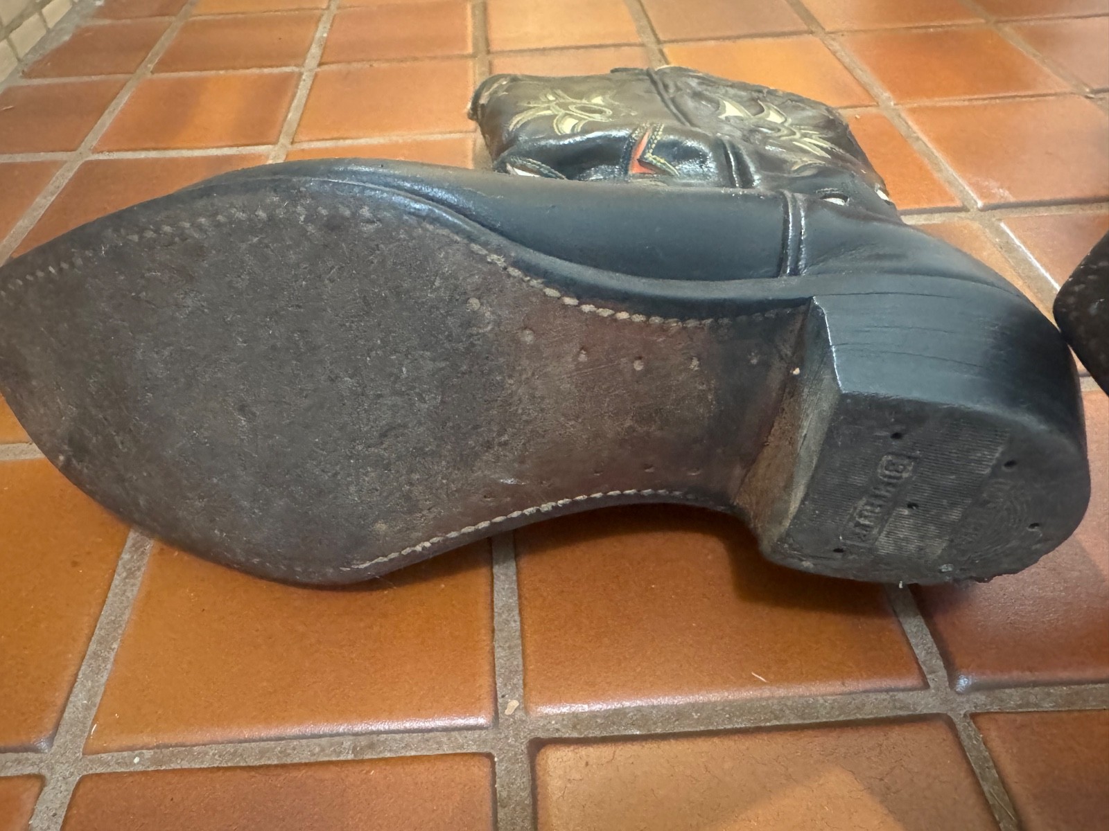 Vintage ACME Cowboy Boots 1940s 50s Black Leather Inlay Shorty Pee Wee