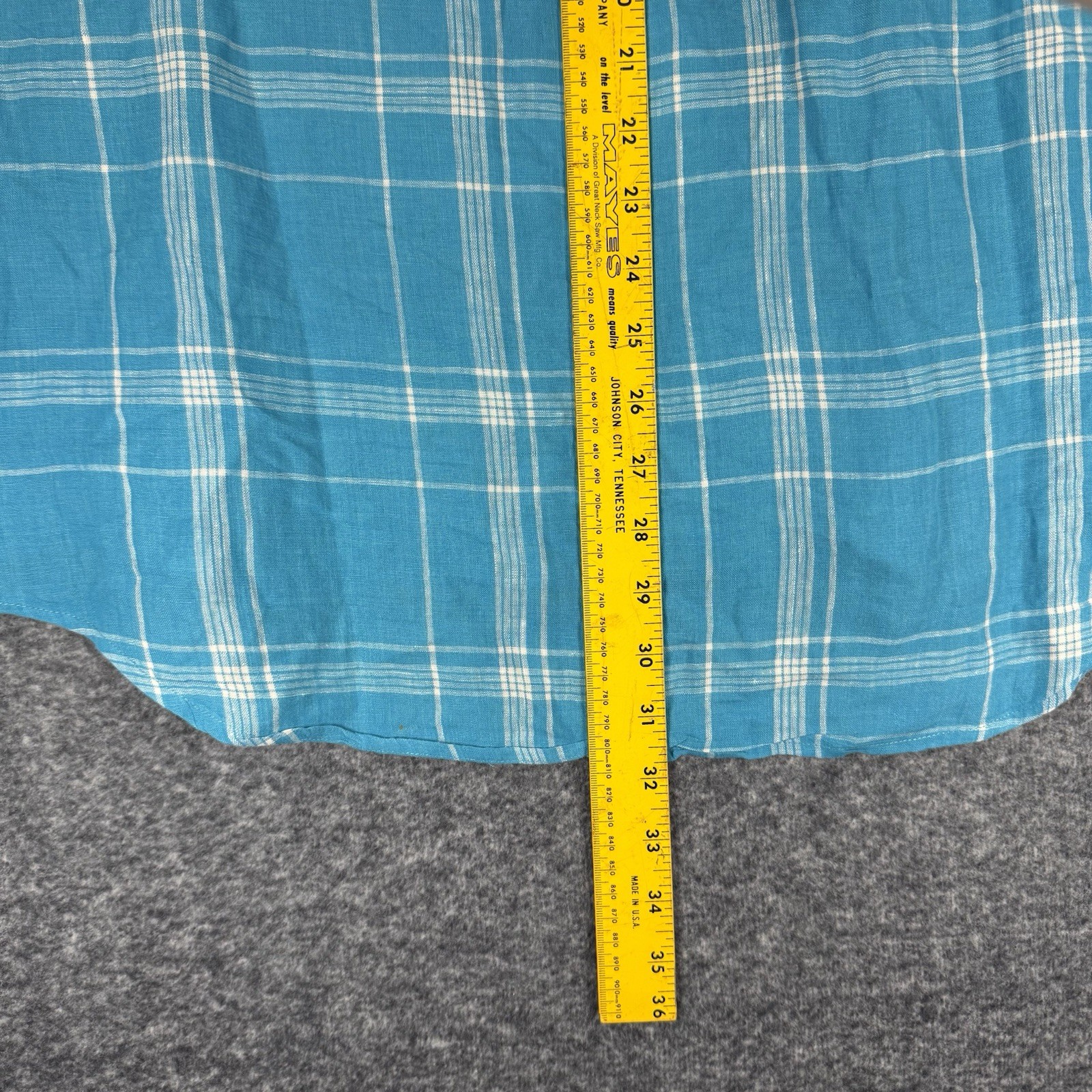Bugatchi Linen Shirt Mens Lrg Blue Check Shaped Fit Button Up Short Sleeve A161