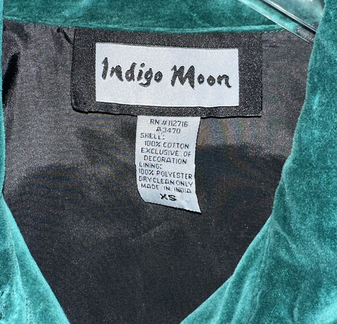 Indigo Moon Jacket Green Velvet Velour Embroidered Sequin Womens Boho Size XS