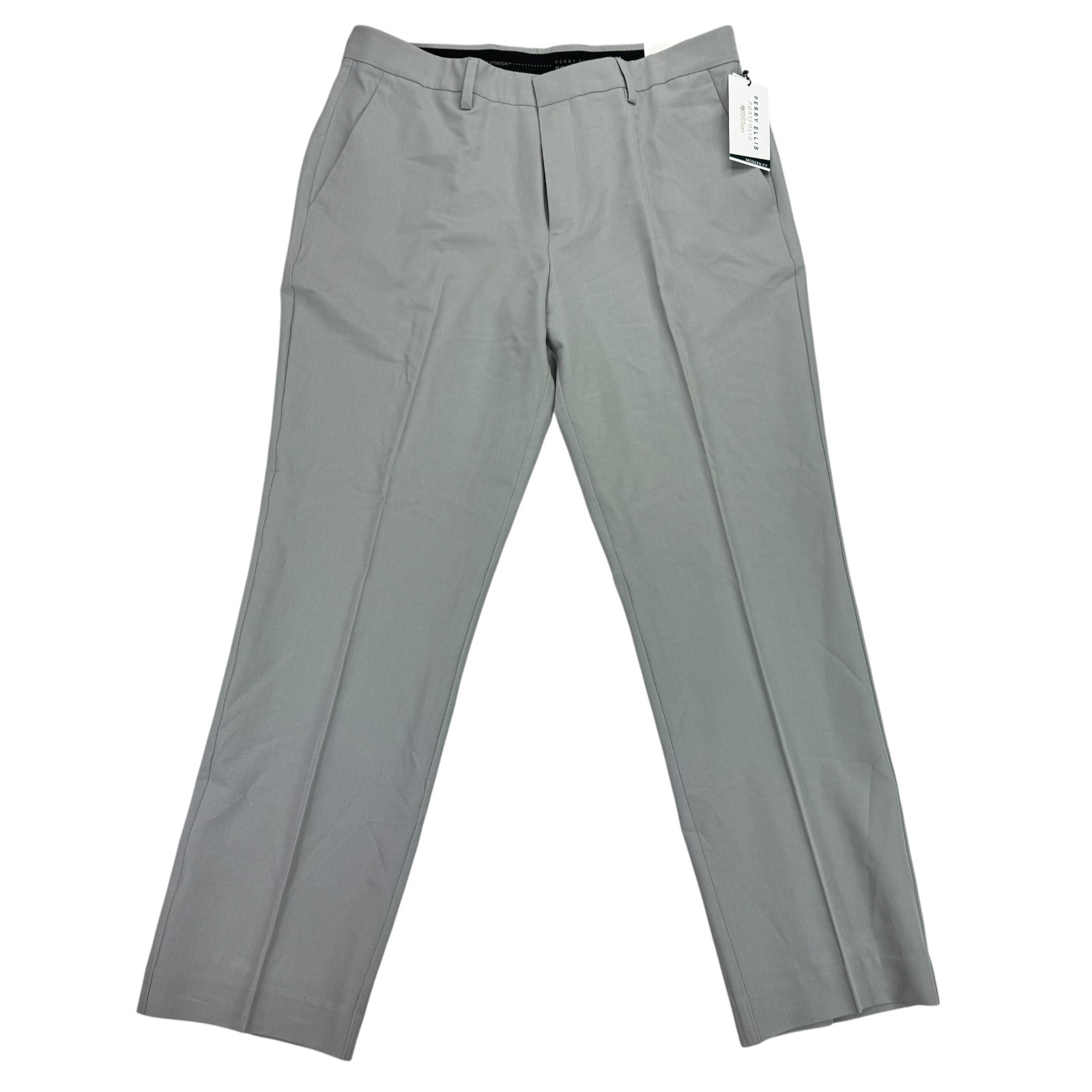 Perry Ellis Mens Modern Fit Stretch Solid Resolution Dress Pants Gray 34×30