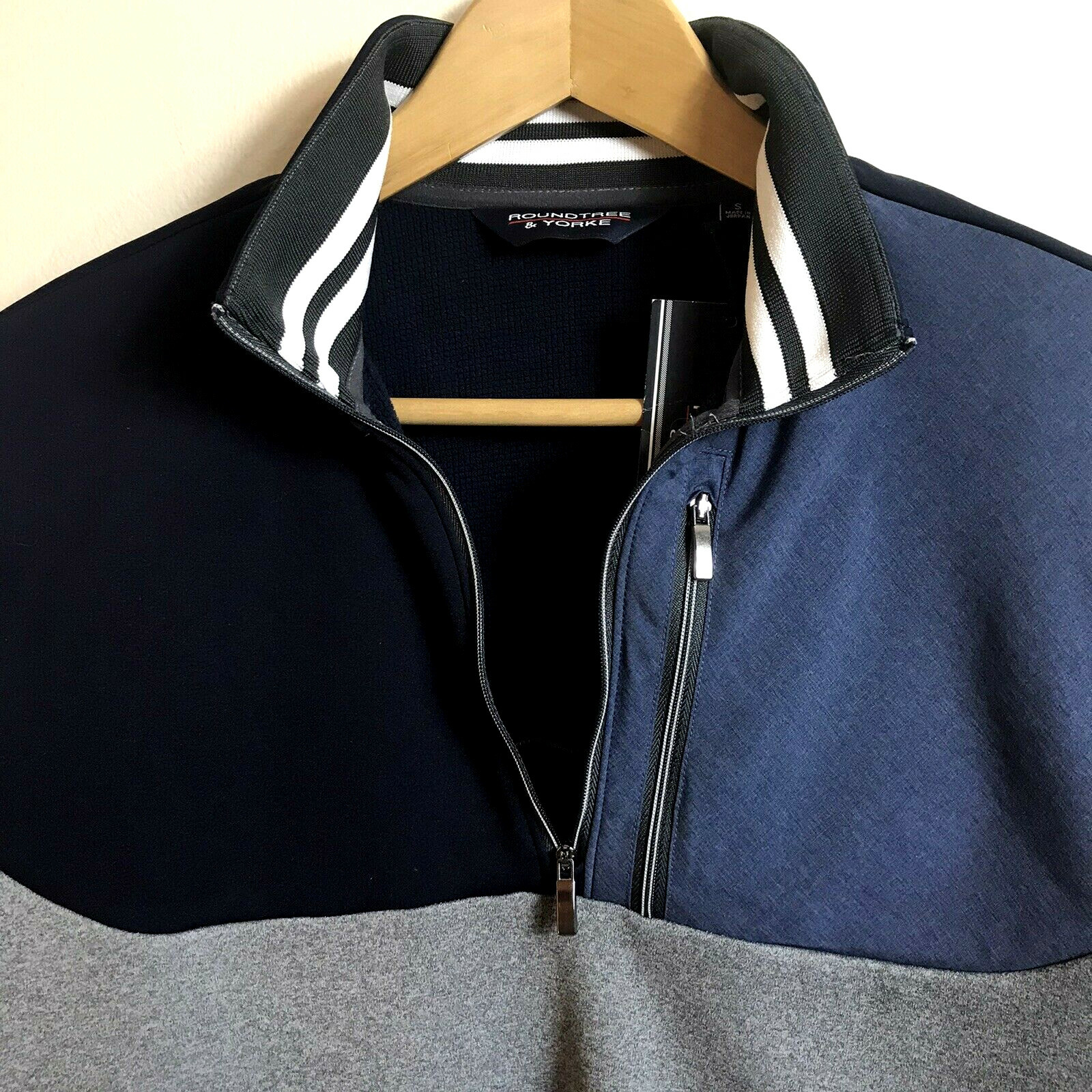 Roundtree Yorke 1/4 Zip Pullover Mens Small Navy Blue Gray Color Block $89 NEW