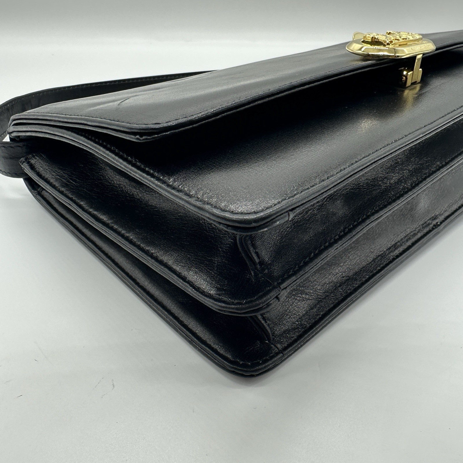 Celine Shoulder Bag Horse Carriage Vintage Black Gold Leather Purse Authentic!!