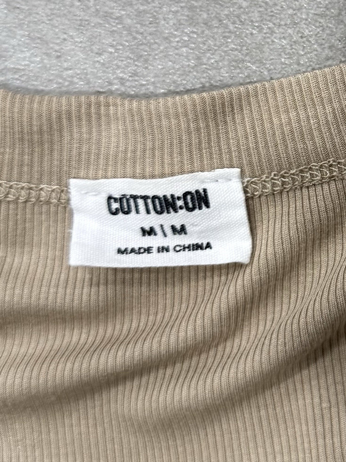 Cotton On Ribbed Scoop Neck Short Sleeve Top Beige Size Medium