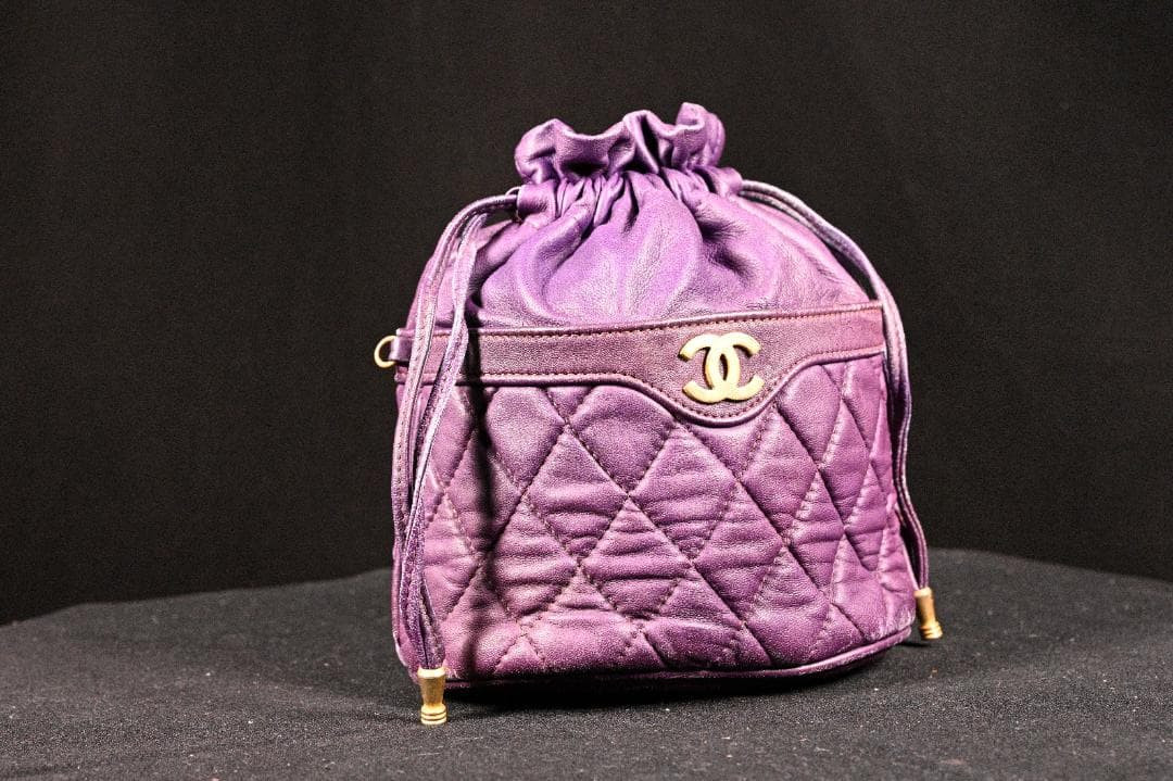 CHANEL Lambskin Matelass Turn Lock Drawstring Chain Backpack Purple Auth Japan