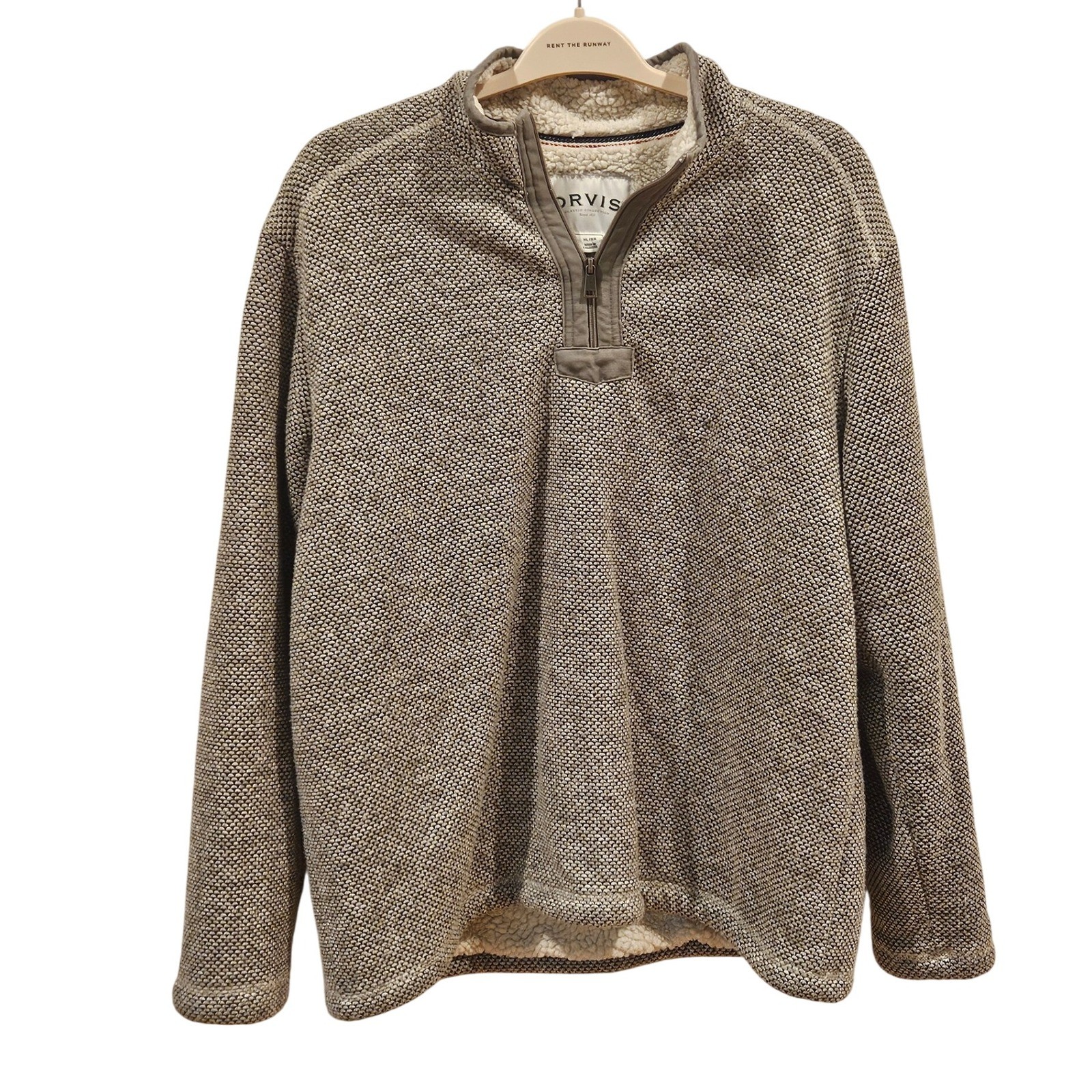 Orvis Classic Collection Quarter Zip Sherpa Lined Sweater Men XL Gray White