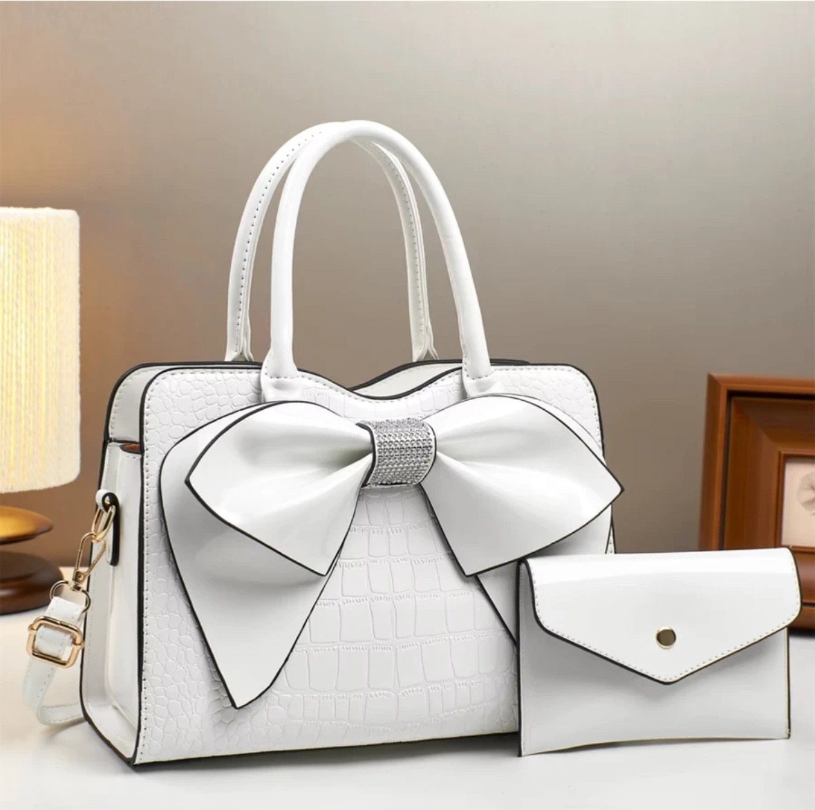Women’s Luxury PU Leather Bow Tote Handbag 2Pc Satchel Shoulder Bag Wallet