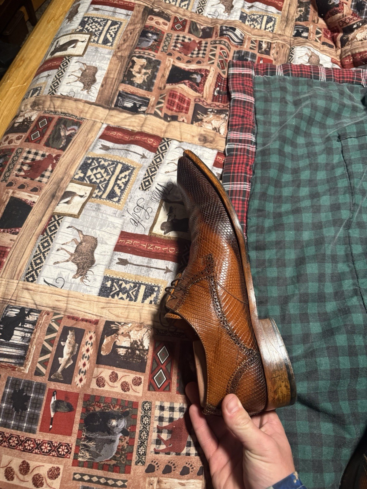 Mezlan Brown Lizard Leather Oxford Dress Shoes Cap Toe Lace-Up Men’s 11.5 M
