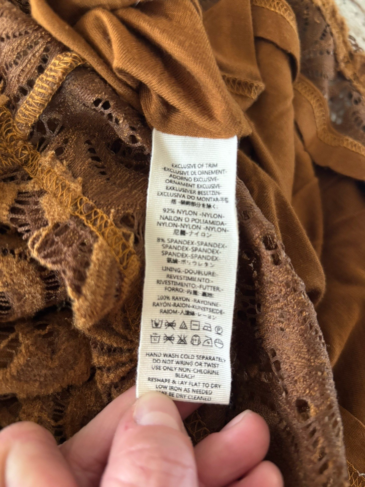 🤎Free People Lace Dress Medium Brown Caramel Floral Sheer Sleeve Boho Romantic