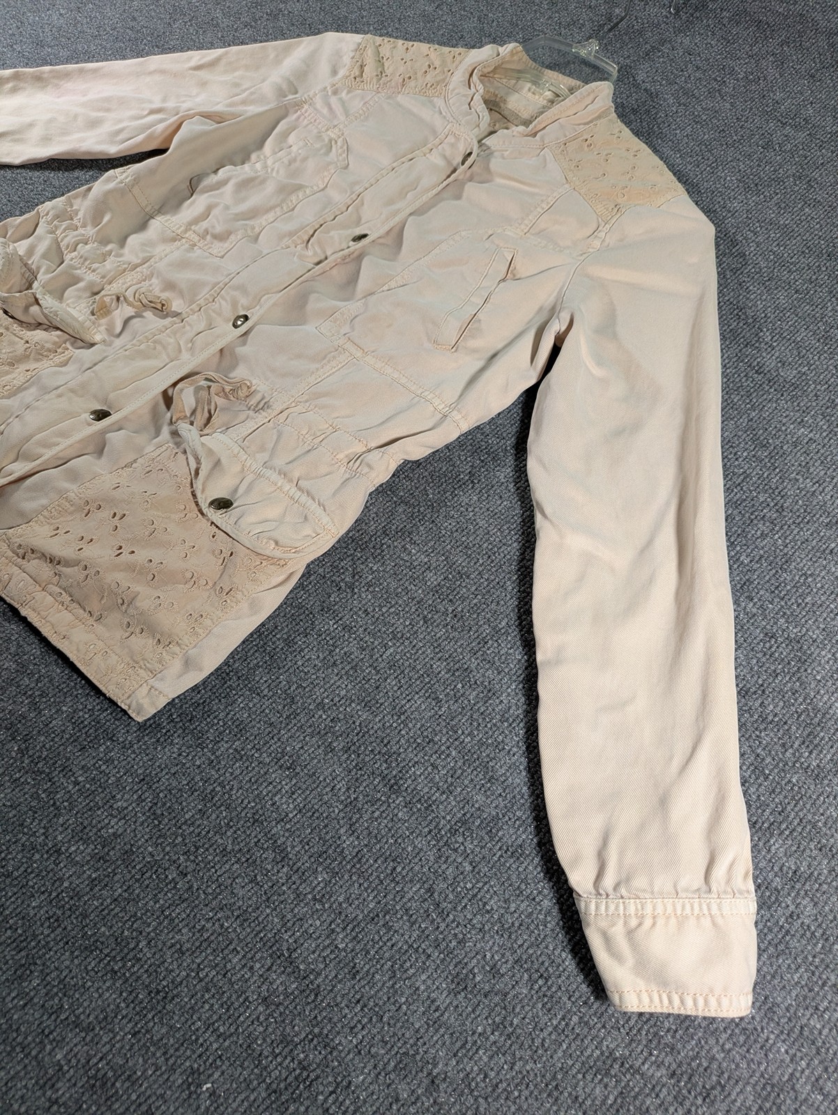Max Jeans Jacket Women’s Small Khaki Military Utility Drawstring Lightweight