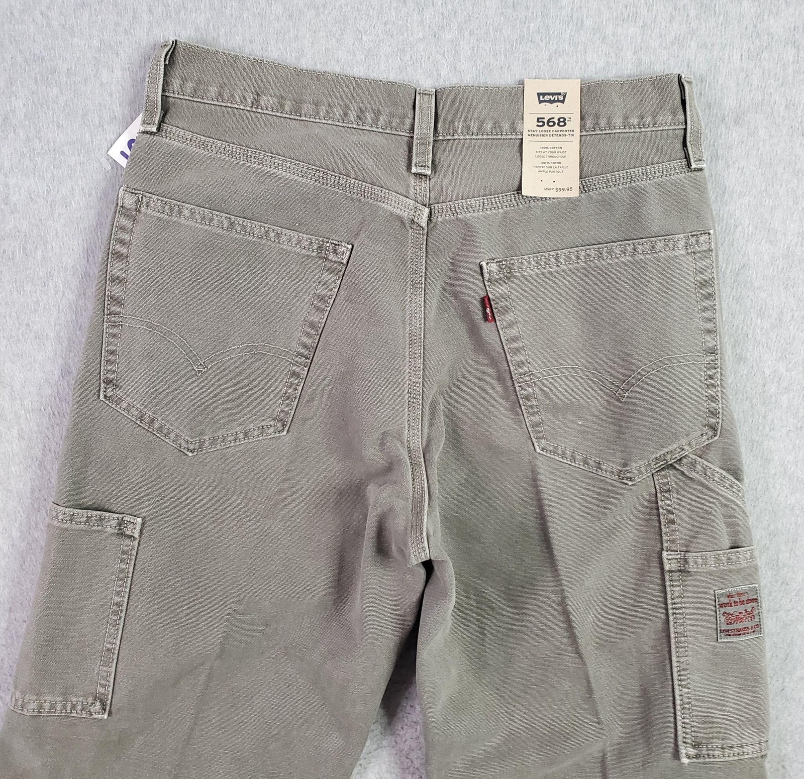 Levis 568 Stay Loose Carpenter Jeans FITS 29X30 tag sz 29×32 Gray Relaxed Canvas