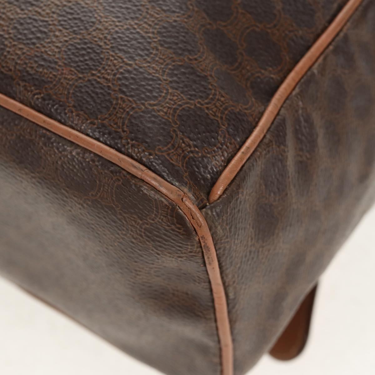 CELINE Macadam Canvas Backpack PVC Leather Brown Gold Auth bs31713