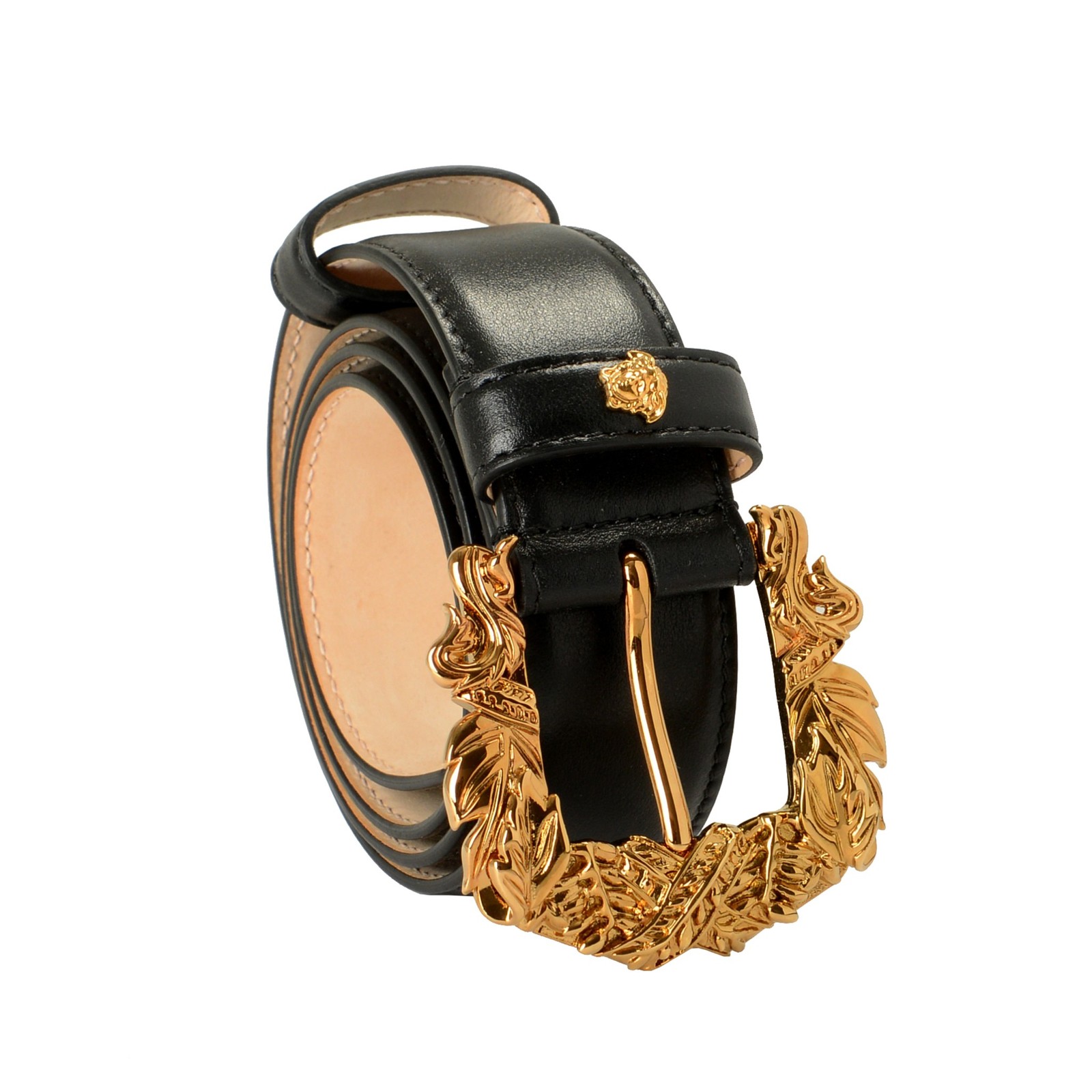 Versace Black 100% Leather Gold Buckle Decorated Belt US 30 IT 75