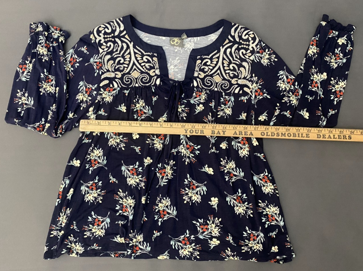 Anthropologie Black Floral Rayon Blend Long Sleeve Popover Blouse Size Large