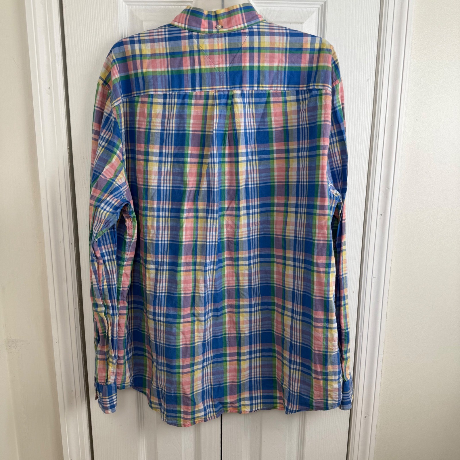 Tommy Hilfiger XXL Custom Fit Plaid Shirt Linen Cotton Coastal Preppy Summer