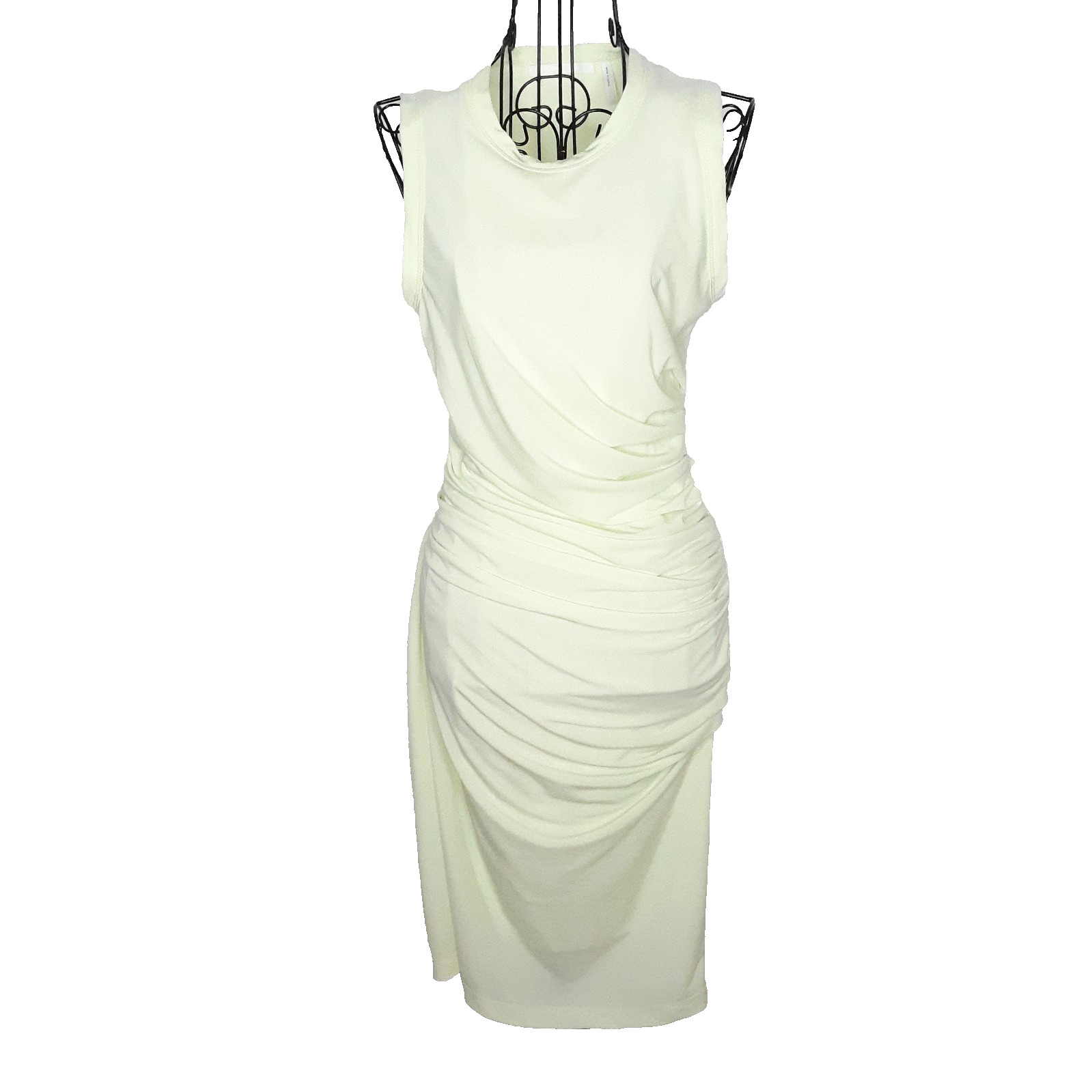 Helmut Lang Electric Yellow Ruched Body Con Sheath Dress Size Small Pre-Owned