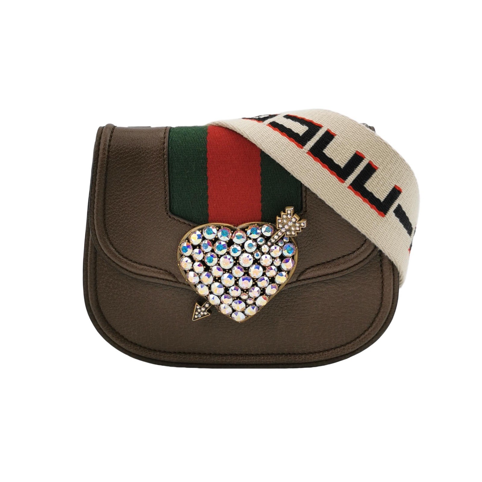 GUCCI Sherry Leather Shoulder Bag Totem Crystal Heart Brown 500756 Auth