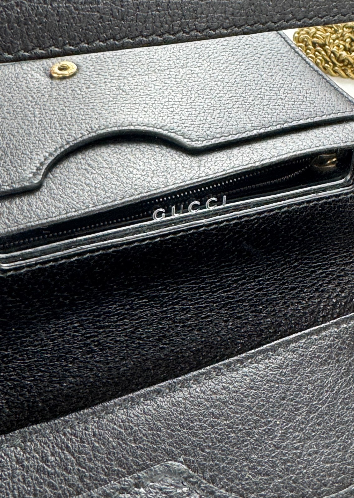 Gucci New Auth Black Leather Mini GG Marmont Crystal Wallet Chain Bag Dust Bag