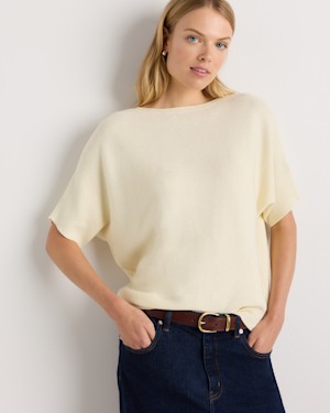 Quince Women Lightweight Cotton Cashmere Link-stitch Dolman Sweater Yellow S