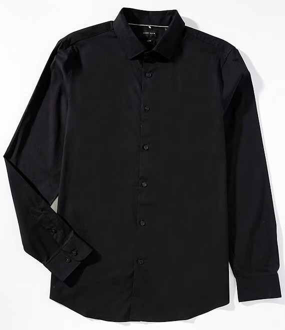 PERRY ELLIS Black Slim Fit Long Sleeve Front Button Shirt NEW Medium