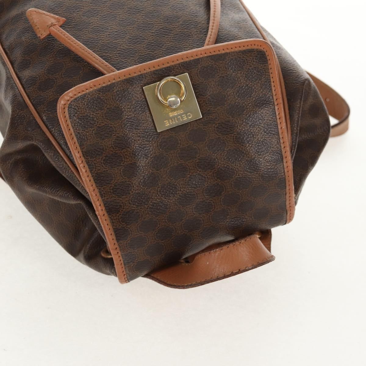 CELINE Macadam Canvas Backpack PVC Leather Brown Gold Auth bs31713